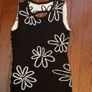 Black and white flowered knit dress